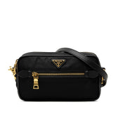 プラダ 三角ロゴプレート 斜め掛け ショルダーバッグ BT0773 ブラック ゴールド ナイロン レザー レディース PRADA 中古