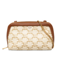セリーヌ トリオンフ チェーンクラッチ ショルダーバッグ ホワイト ブラウン PVC レザー レディース CELINE 【中古】