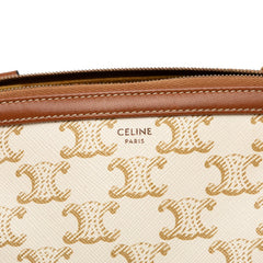 セリーヌ トリオンフ チェーンクラッチ ショルダーバッグ ホワイト ブラウン PVC レザー レディース CELINE 【中古】