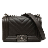 シャネル ココマーク ミニボーイシャネル シェブロン チェーン ショルダーバッグ ブラック ラムスキン レディース CHANEL 【中古】