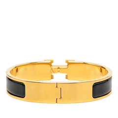 エルメス クリックH PM エナメルブレスレット バングル ゴールド ブラック メッキ レディース HERMES 中古