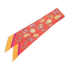 エルメス ツイリー JOCKEY ジョッキー 馬術用帽子 モチーフ スカーフ レッド オレンジ シルク レディース HERMES 【中古】