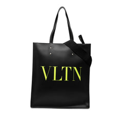 ヴァレンティノ ロゴプリント スタッズ トートバッグ ハンドバッグ ブラック レザー レディース VALENTINO 【中古】