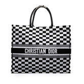 ディオール ブックトート チェック ハンドバッグ トートバッグ ブラック ホワイト キャンバス レディース Dior 【中古】