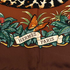 エルメス カレ90 Jungle Love ジャングル ラブ スカーフ 大判 ブラウン系 シルク レディース HERMES 【中古】