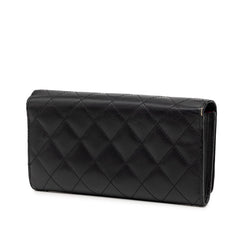 シャネル ココマーク カンボン 二つ折り 長財布 A50077 ブラック ピンク レザー レディース CHANEL 【中古】