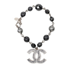 シャネル ココマーク ブレスレット シルバー ブラック メタル フェイクパール ビーズ レディース CHANEL 【中古】