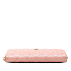 シャネル ココマーク マトラッセ ラウンドファスナー 長財布 ピンク キャビアスキン レディース CHANEL 【中古】