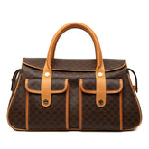 セリーヌ マカダム ハンドバッグ ボストンバッグ ブラウン PVC レザー レディース CELINE 【中古】