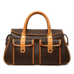 セリーヌ マカダム ハンドバッグ ボストンバッグ ブラウン PVC レザー レディース CELINE 【中古】