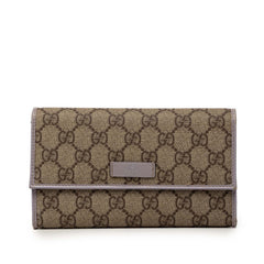 グッチ GGスプリーム 三つ折り 長財布 190336 ベージュ ライトパープル PVC レザー レディース GUCCI 【中古】