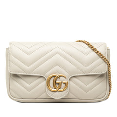 グッチ GGマーモント シェブロン チェーン スモール ショルダーバッグ 751526 グレー ブルーグリーン系 レザー レディース GUCCI 中古