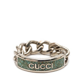 グッチ ゴルメットチェーン リング 指輪 #25 シルバー ライトブルー SV925 シルバー エナメル メンズ GUCCI 【中古】