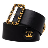 シャネル ココマーク チェーン バックルベルト 93A刻印 ブラック ゴールド ラムスキン メッキ レディース CHANEL 【中古】
