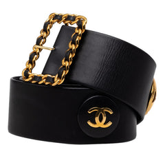 シャネル ココマーク チェーン バックルベルト 93A刻印 ブラック ゴールド ラムスキン メッキ レディース CHANEL 【中古】