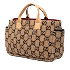 グッチ GGウール ハンドバッグ ミニ トートバッグ 628159 ベージュ ブラック ウール レザー レディース GUCCI 【中古】