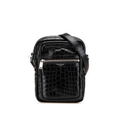 サンローラン シド クロコ型押し ショルダーバッグ ポーチ クロスボディバッグ 581700 ブラック レザー メンズ SAINT LAURENT 【中古】