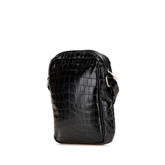 サンローラン シド クロコ型押し ショルダーバッグ ポーチ クロスボディバッグ 581700 ブラック レザー メンズ SAINT LAURENT 【中古】