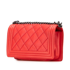 シャネル ボーイシャネル ココマーク チェーン ショルダーバッグ ハンドバッグ レッド ラムスキン レディース CHANEL 【中古】