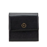 シャネル ココボタン 三つ折り財布 ブラック レザー レディース CHANEL 【中古】