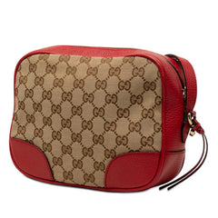 グッチ GGキャンバス 斜め掛け ショルダーバッグ 449413 ベージュ レッド キャンバス レザー レディース GUCCI 【中古】