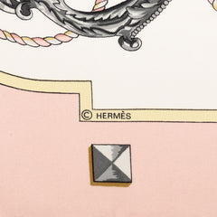 エルメス カレ90 LES CLES 鍵 スカーフ 大判 ピンク系 ホワイト シルク レディース HERMES 【中古】