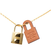 エルメス オーケリーPM チェーン ペンダント ネックレス D刻印 2019 ブラウン ゴールド レザー メッキ レディース HERMES 【中古】