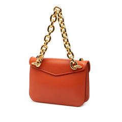 ボッテガヴェネタ マウント チェーン ハンドバッグ ショルダーバッグ 2WAY オレンジ レザー レディース BOTTEGAVENETA 【中古】