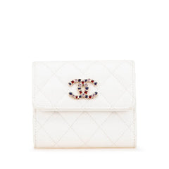 シャネル マトラッセ ココマーク ビジュー 三つ折り財布 AP3604 ホワイト キャビアスキン レディース CHANEL 中古