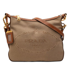 プラダ ロゴ 斜め掛け ショルダーバッグ BT0706 ブラウン キャンバス レザー レディース PRADA 【中古】
