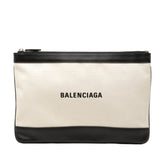 バレンシアガ ネイビークリップM クラッチバッグ セカンドバッグ 420407 ベージュ ブラック キャンバス レザー レディース BALENCIAGA 【中古】