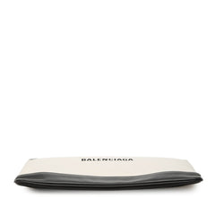 バレンシアガ ネイビークリップM クラッチバッグ セカンドバッグ 420407 ベージュ ブラック キャンバス レザー レディース BALENCIAGA 【中古】