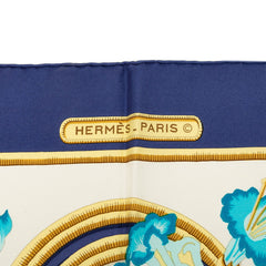 エルメス カレ90 Caraibes カリブ鳥 スカーフ ネイビー ホワイト シルク レディース HERMES 【中古】