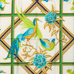 エルメス カレ90 Caraibes カリブ鳥 スカーフ ネイビー ホワイト シルク レディース HERMES 【中古】