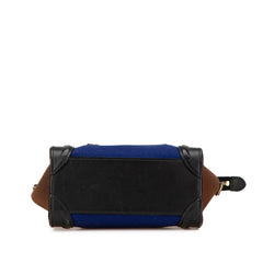 セリーヌ ラゲージ ナノショッパー トリコロール ハンドバッグ ショルダーバッグ 2WAY ブルー ブラウン ブラック ウール レザー レディース CELINE 【中古】