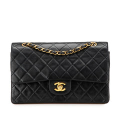 シャネル マトラッセ25 ココマーク ダブルフラップ ショルダーバッグ ブラック ラムスキン レディース CHANEL 【中古】