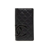 シャネル カンボンライン マトラッセ ココマーク 二つ折り 長財布 ブラック ピンク レザー エナメル レディース CHANEL 【中古】