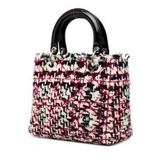 ディオール レディディオール カナージュ ハンドバッグ ショルダーバッグ 2WAY ブラック ホワイト ピンク ツイード レザー レディース Dior 【中古】