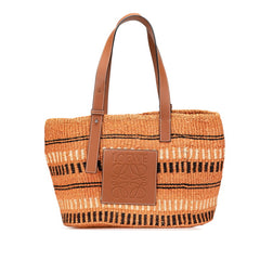 ロエベ バスケットバッグ ハンドバッグ かごバッグ オレンジ ブラウン ラフィア レザー レディース LOEWE 【中古】