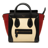 セリーヌ ラゲージ ナノショッパー トリコロール ハンドバッグ ホワイト マルチカラー レザー ヌバック レディース CELINE 【中古】