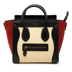 セリーヌ ラゲージ ナノショッパー トリコロール ハンドバッグ ホワイト マルチカラー レザー ヌバック レディース CELINE 【中古】