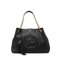 グッチ インターロッキングG ソーホー チェーン トートバッグ ショルダーバッグ 536196 ブラック レザー レディース GUCCI 【中古】