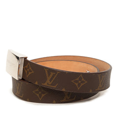 ルイ ヴィトン モノグラム サンチュール キャレ バックルベルト M6801 ブラウン シルバー PVC レザー メンズ LOUIS VUITTON 【中古】
