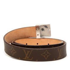 ルイ ヴィトン モノグラム サンチュール キャレ バックルベルト M6801 ブラウン シルバー PVC レザー メンズ LOUIS VUITTON 【中古】