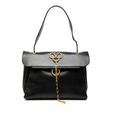 ヴァレンティノ Vリング チェーン ワンショルダーバッグ ハンドバッグ ブラック レザー レディース VALENTINO 中古