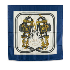 エルメス カレ90 BRIDES de GALA 式典用馬勒 スカーフ ブルー ホワイト マルチカラー シルク レディース HERMES 【中古】