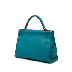 エルメス ケリー32 ハンドバッグ ショルダーバッグ 2WAY ブルー系 シルバー金具 トリヨンクレマンス レディース HERMES 【中古】