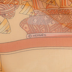 エルメス カレ140 カレジェアン RENCONTRE OCEANE 大西洋の出会い スカーフ オレンジ マルチカラー シルク レディース HERMES 【中古】