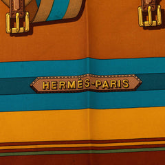 エルメス カレ90 Les Sangles レ サングル スカーフ ブラウン シルク レディース HERMES 【中古】