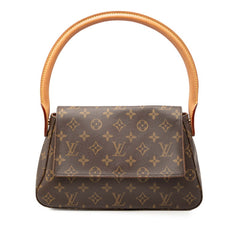 ルイ ヴィトン モノグラム ミニルーピング ショルダーバッグ ハンドバッグ M51147 ブラウン PVC レザー レディース LOUIS VUITTON 中古